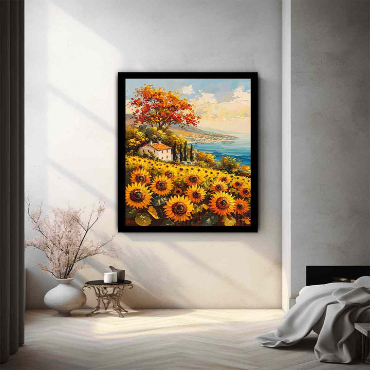 Sunflower Field House Painting