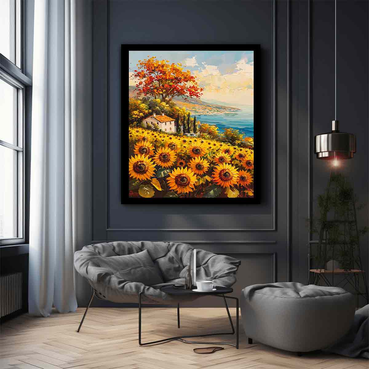Sunflower Field House Painting