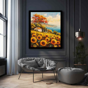 Sunflower Field House Painting