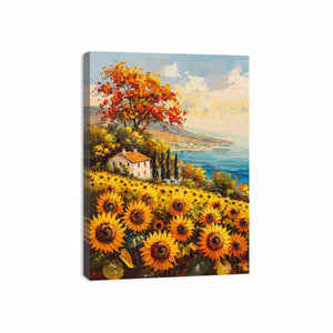 Sunflower Field House Painting