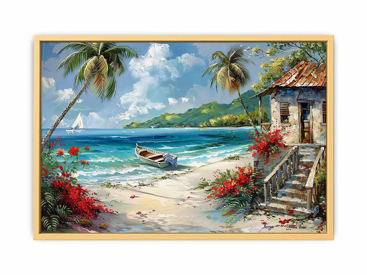 Caribbean Beach Painting   Streched canvas