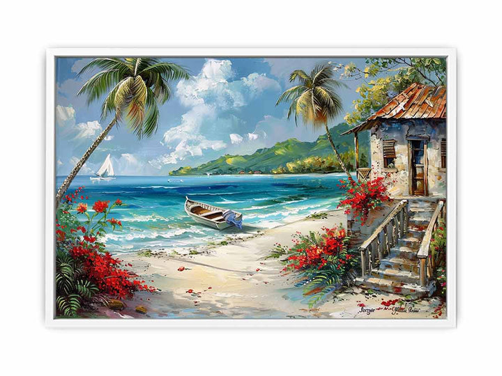 Caribbean Beach Painting  Framed Print