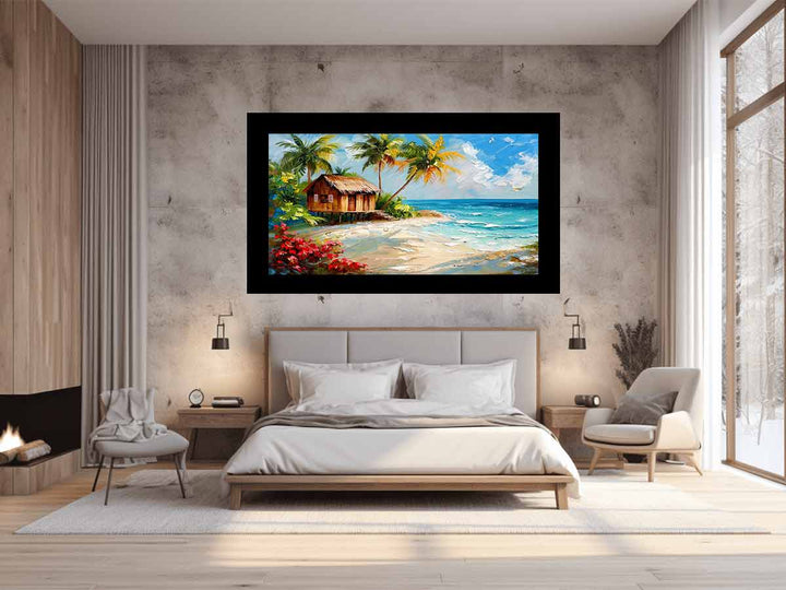 Wodden House On Beach Painting
