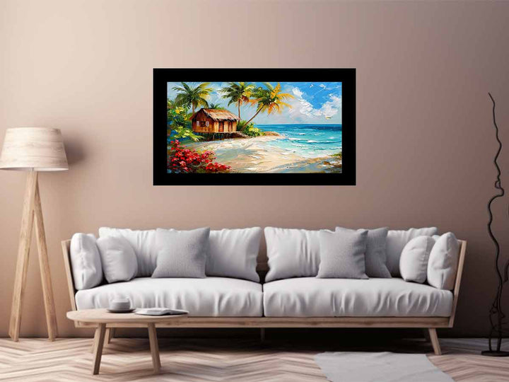 Wodden House On Beach Painting