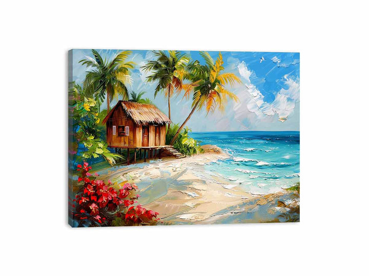Wodden House On Beach Painting