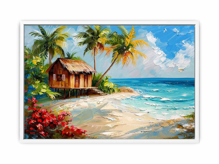 Wodden House On Beach Framed Print