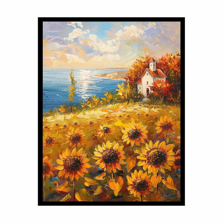 Sunflower Field House  Canvas Print