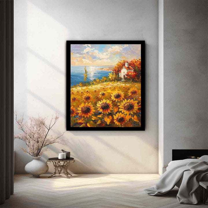 Sunflower Field House Painting