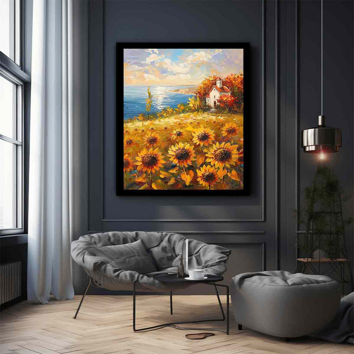 Sunflower Field House Painting