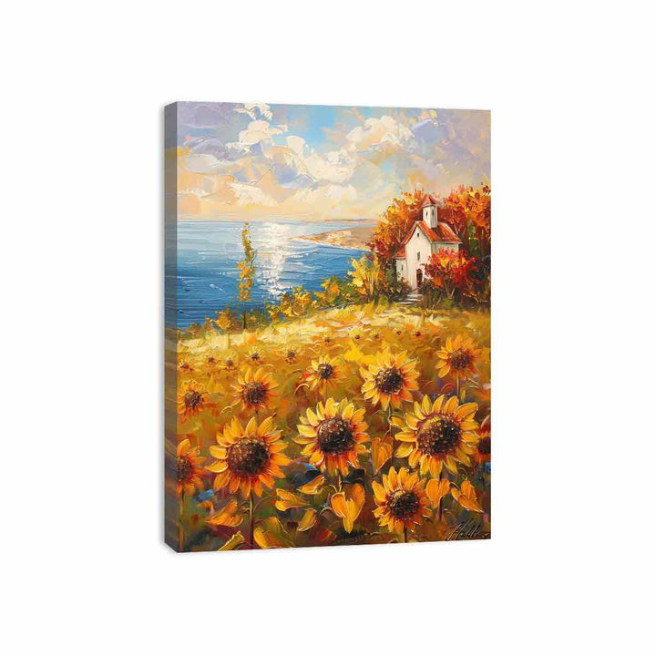 Sunflower Field House Painting