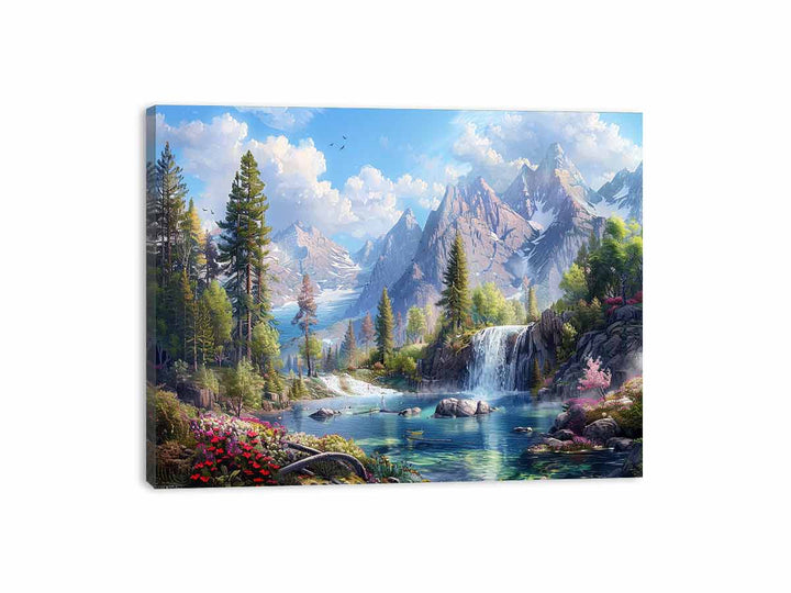 Mountain Waterfall Painting