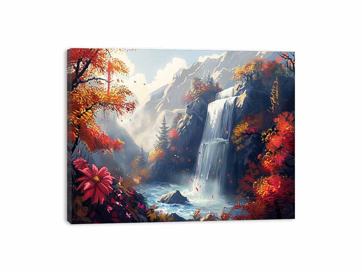 Autumn Waterfall Painting