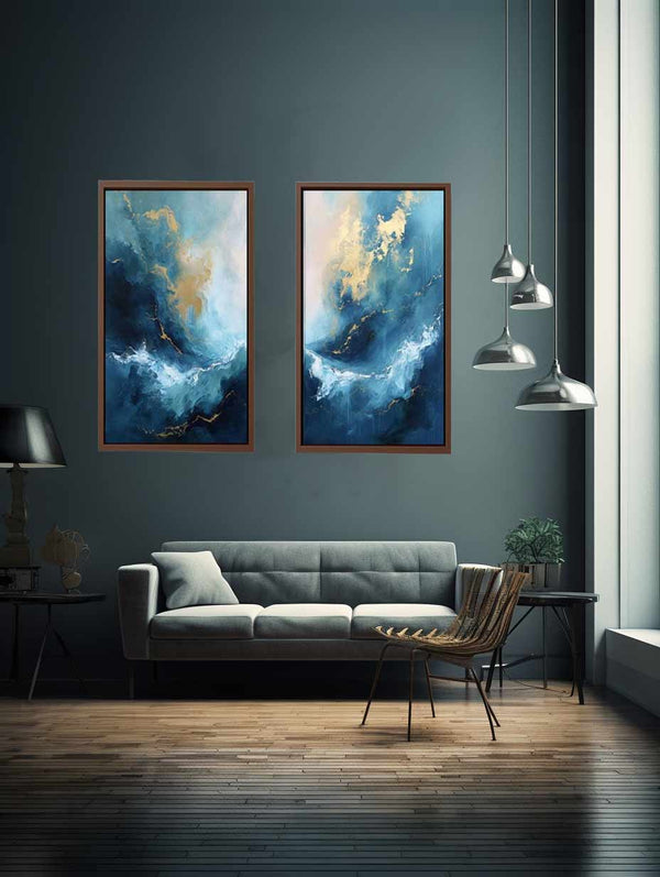  Gold Blue Abstract Waves Set