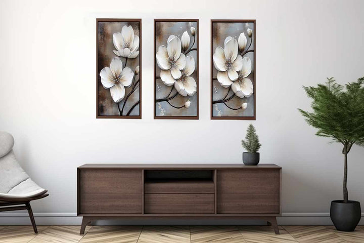 3 Panel White  Flower Painting