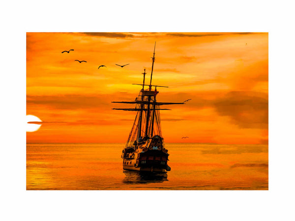 Ship Sunrise Painting 