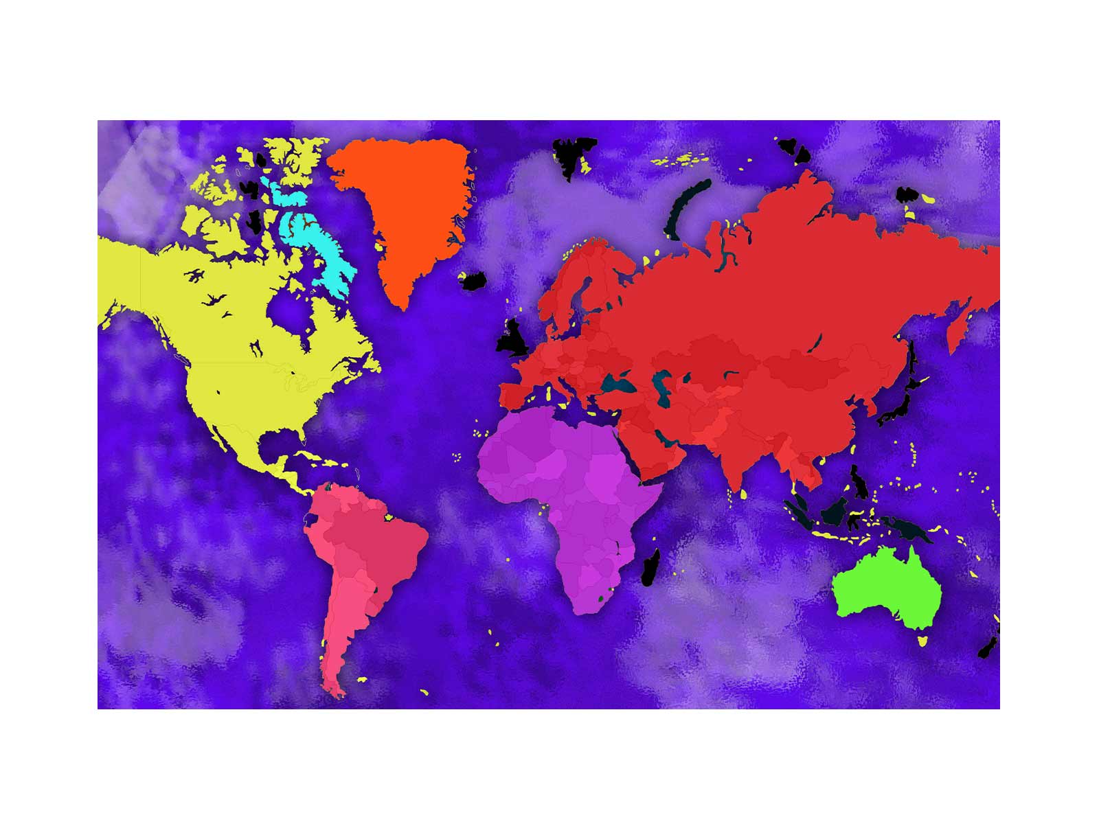 Colorfull Ink Map Colorfull World Map Painting Art Print.