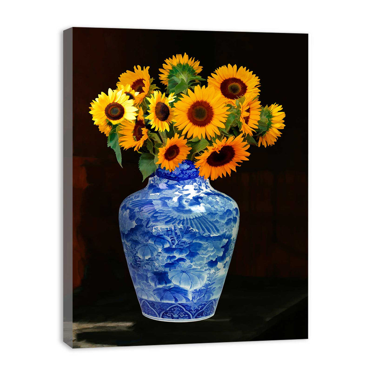 Blue Vase Sunflower Painting