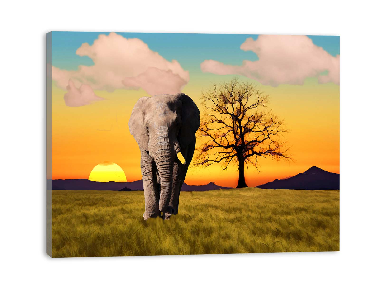 Elephant Sunset Painting