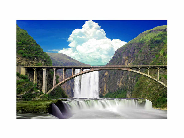 Waterfall over Bridge Painting
