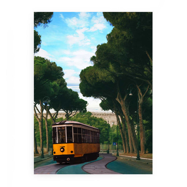 Tram Under  Tree Vintage  Painting