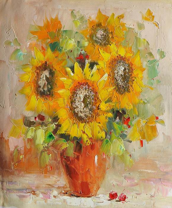 Knife Art Yellow Sunflower Painting