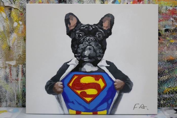 Modern Black Blue Dog Art Painting
