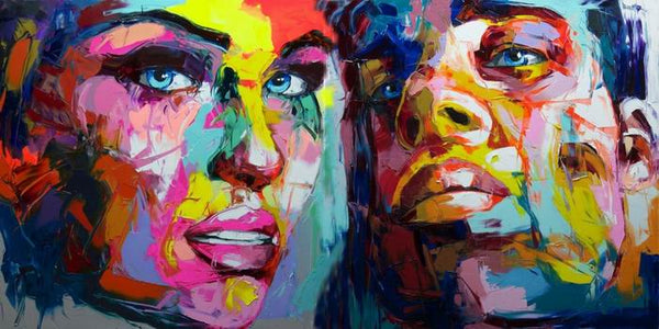 Knife Art Woman Man Colorful Faces  Painting
