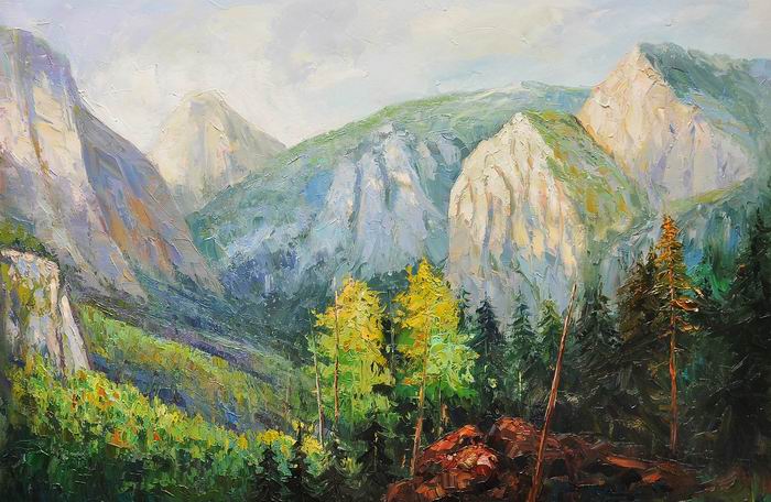 Knife Landscape Mountain Tree Art Painting