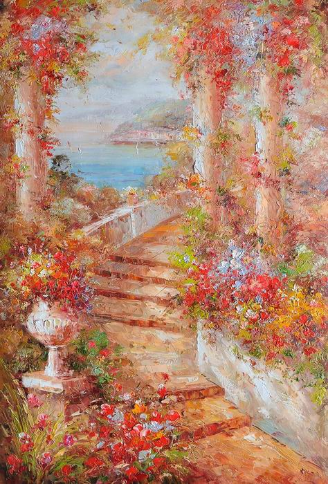 Pillar Stair Knife Art Mediterranean Painting