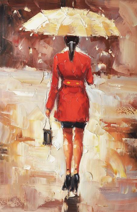 Long Coat Knife Art Red lady Painting