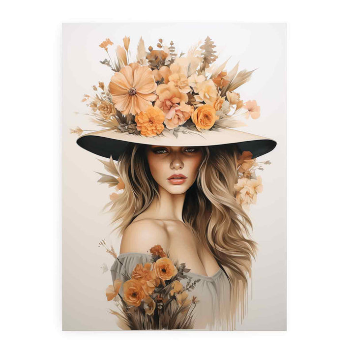Girl Flower Cap Modern Art Painting 