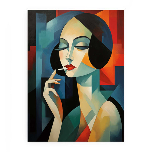 Woman Smoking Modern Art Painting 