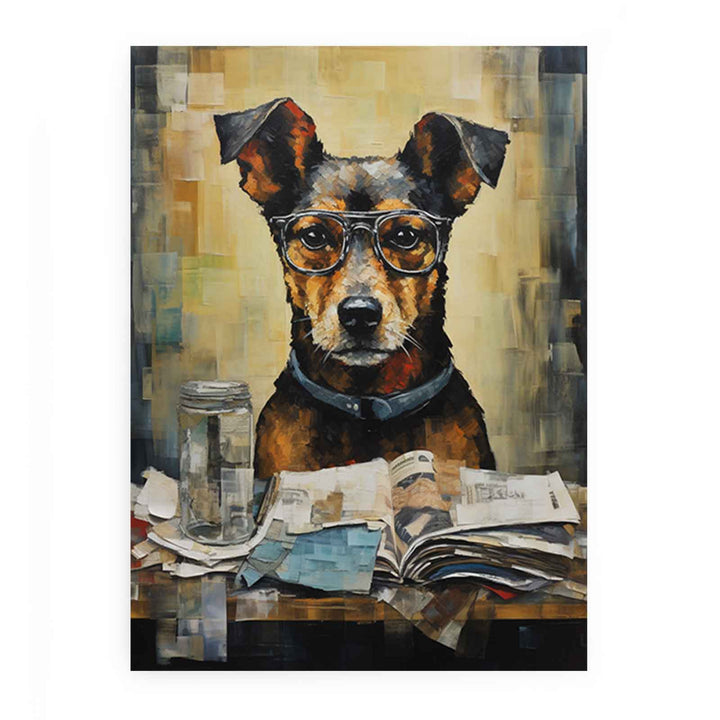  Dog Read Newspaper Modern Art Painting 