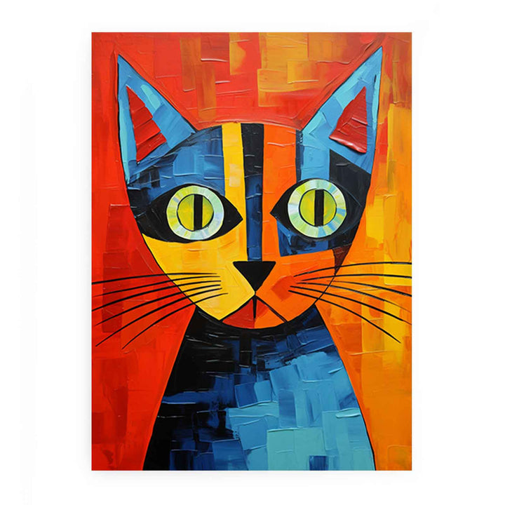Modern Art Painting Red Cat 