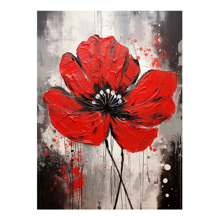 Flower Art Red Grey Painting 