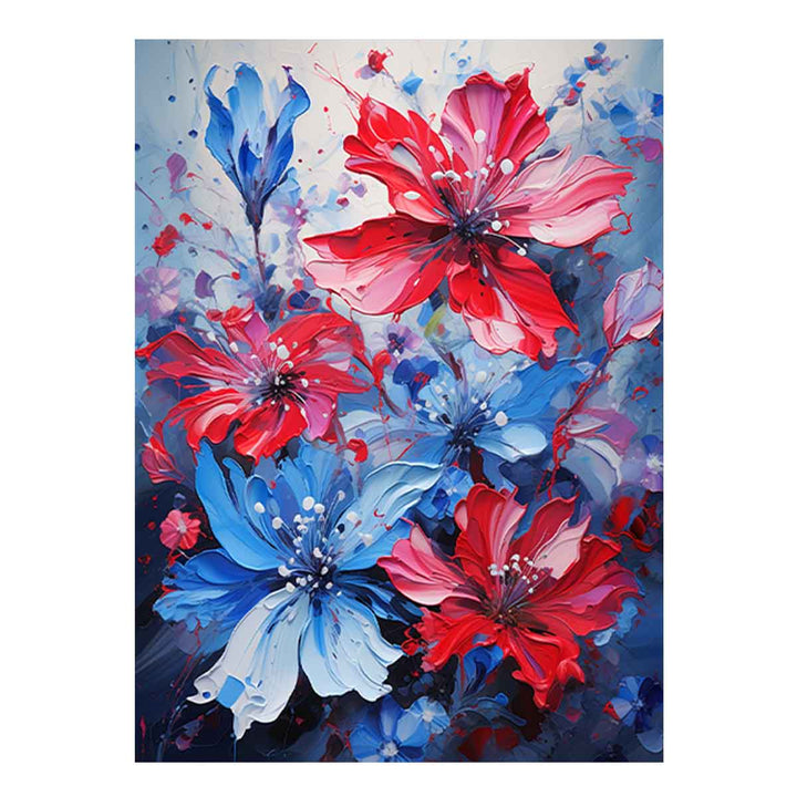 Flower Art Blue Red Painting 